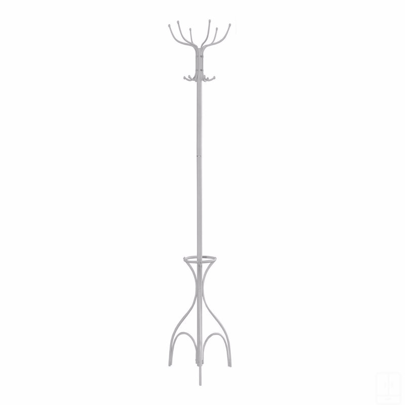 Coat Rack, Hall Tree, Free Standing, 12 Hooks, Entryway, 70"H, Umbrella Holder, White