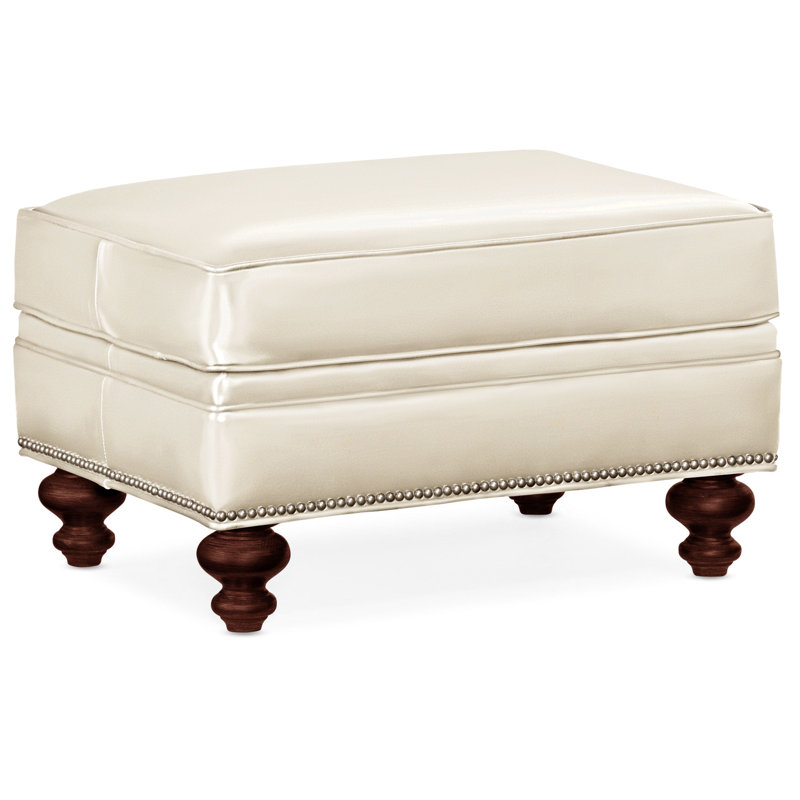 Repose-pieds rectangulaire en cuir véritable 26 "West, Cuir véritable Fumo Aline, Acajou, Nickel