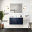 Meuble-lavabo bleu marine 91,4 cm x 55,9 cm avec comptoir en marbre, robinetterie et miroir DEL inclus. Résistant aux égratignures et pratique.