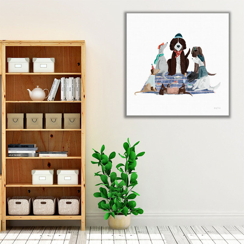 Pique-nique animaux de compagnie chiens I - reproduction d'art sur toile, H 16 po x l 16 po