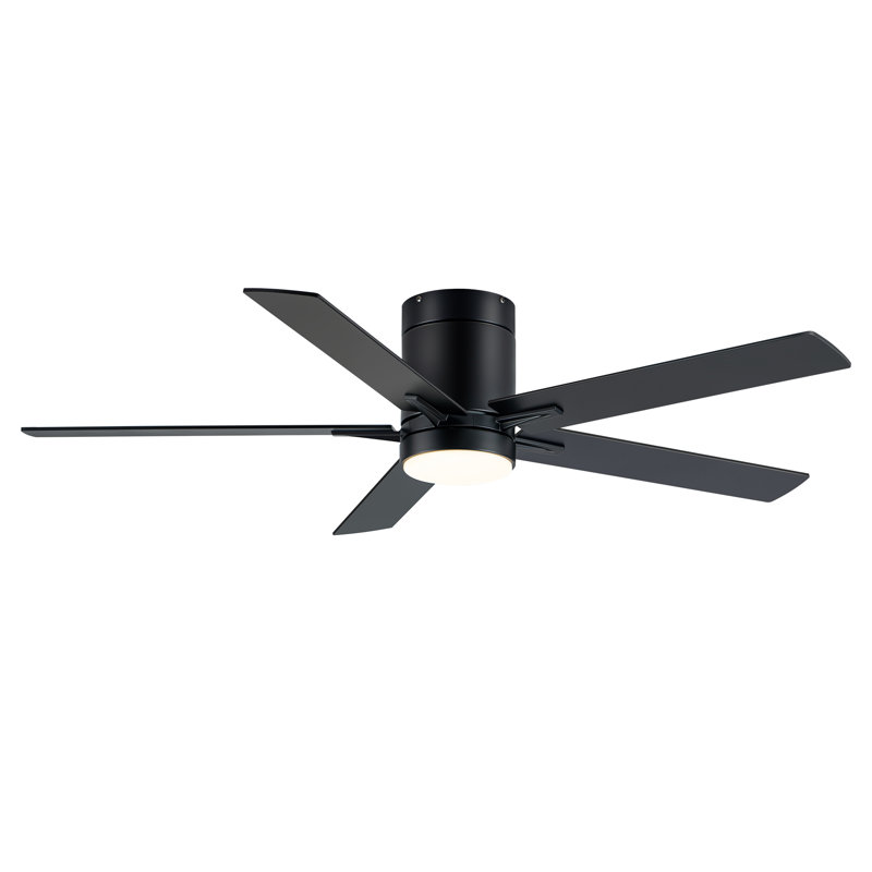 Jayceyon 52'' Large Flush Mount Ceiling Fan With Led Lights and Remote, Quiet Reversible DC Motor, 5 wood Blades Low Profile, Timer, for Indoor/Covered Outdoor Use