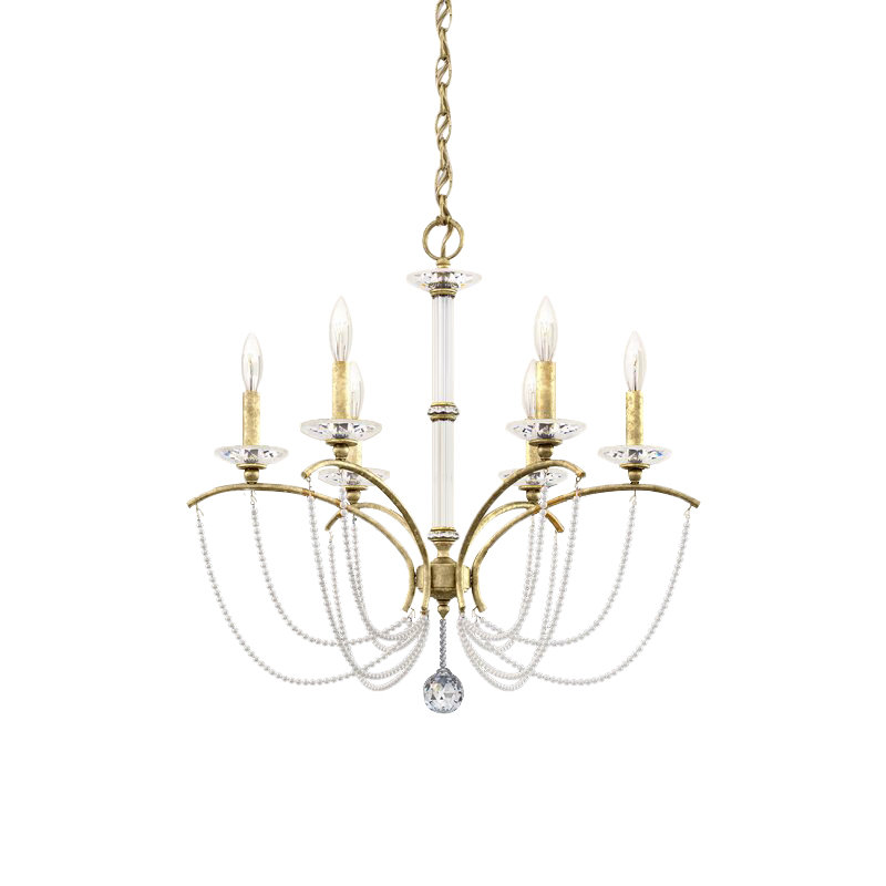 Priscilla 6 - Light Chandelier, Heirloom Silver/White Pearl