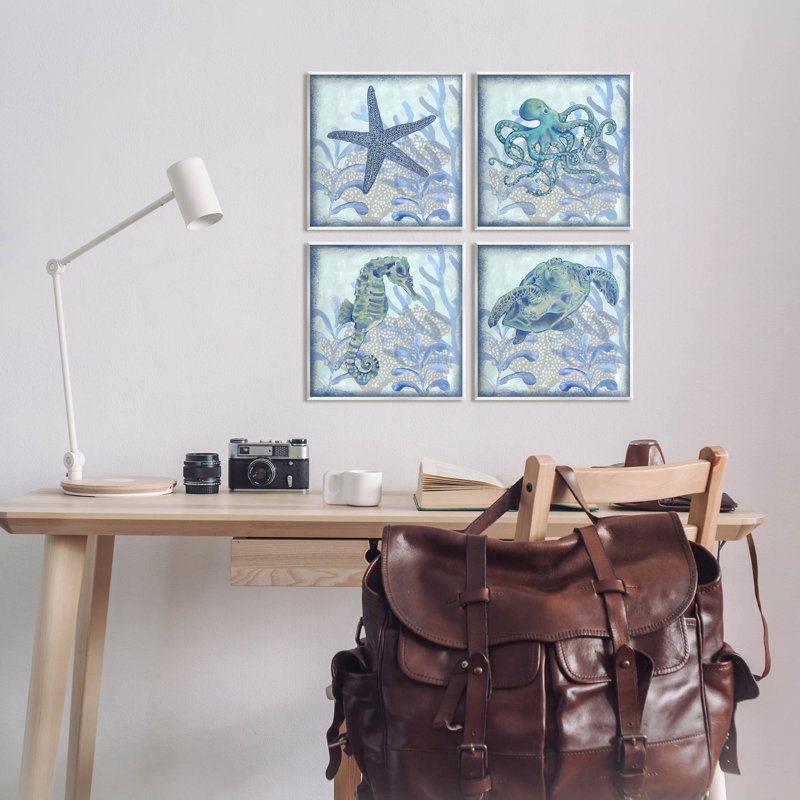 Ensemble de 4 plaques murales sous-marines sous-marines par Erica Christopher, Unframed, L 12 po x H 12 po