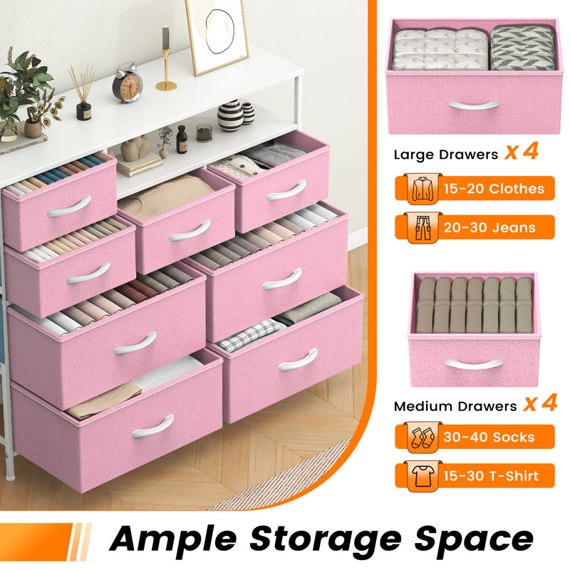 Metal 30cm W 8 - Drawer Chest of Drawers, Pink