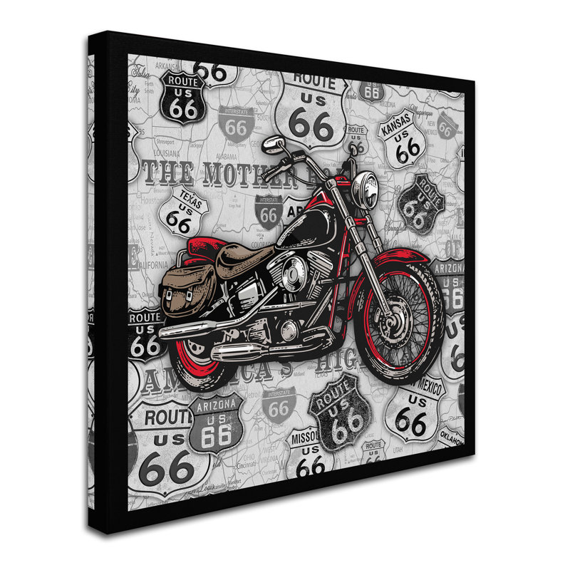 « rétro motocycles on route 66 13 », publicité sur toile tendue, H 18 po x l 18 po