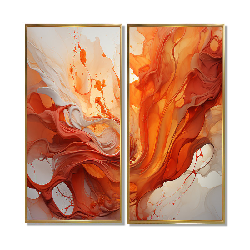 «Abstract Red Firestorm Symphony I - Large Drip», reproduction d'art sur toile, 40" H x 40" W, Impression encadrée flottante