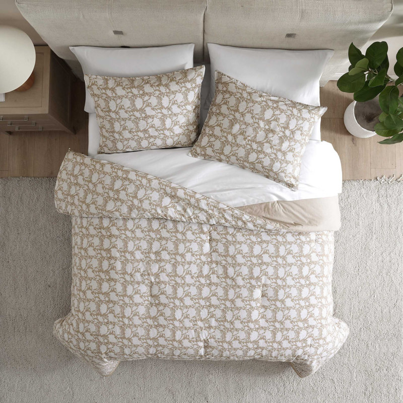 Ensemble d'édredon réversible en coton Nautica Bayport, Édredon pour lit simple + 1 taie décorative stan, Beige