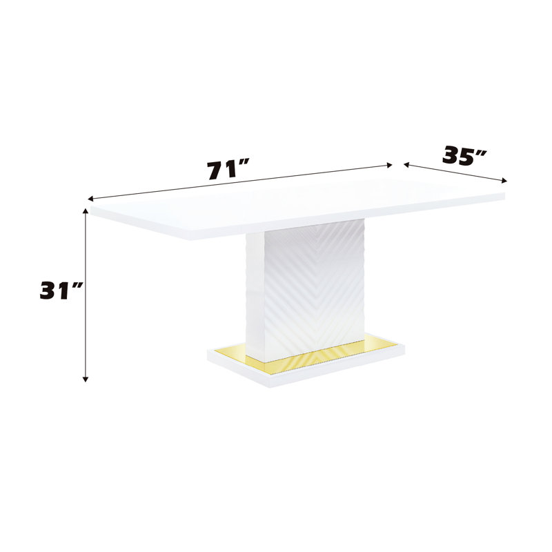 Table de salle à manger blanche à base de piédestal à finition brillante - sensation aérée et ouverte avec un design moderne pour la zone 71 po x 35 po x 31 po en bois synthétique facile à assembler