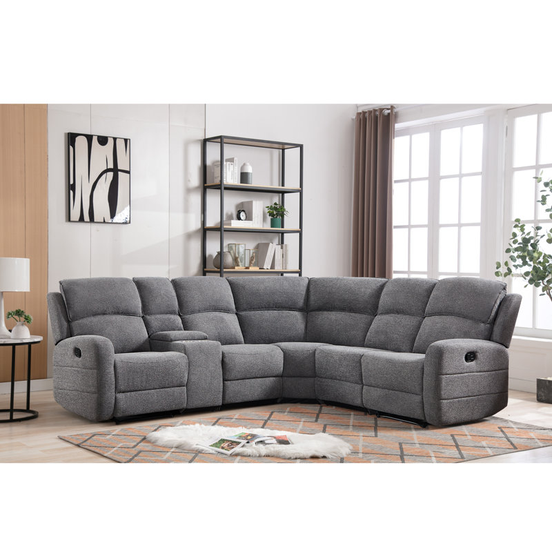 Watertown 7 - Piece Modern and Overstuffed Soft Breathable Fabric Manual Reclining Sectional