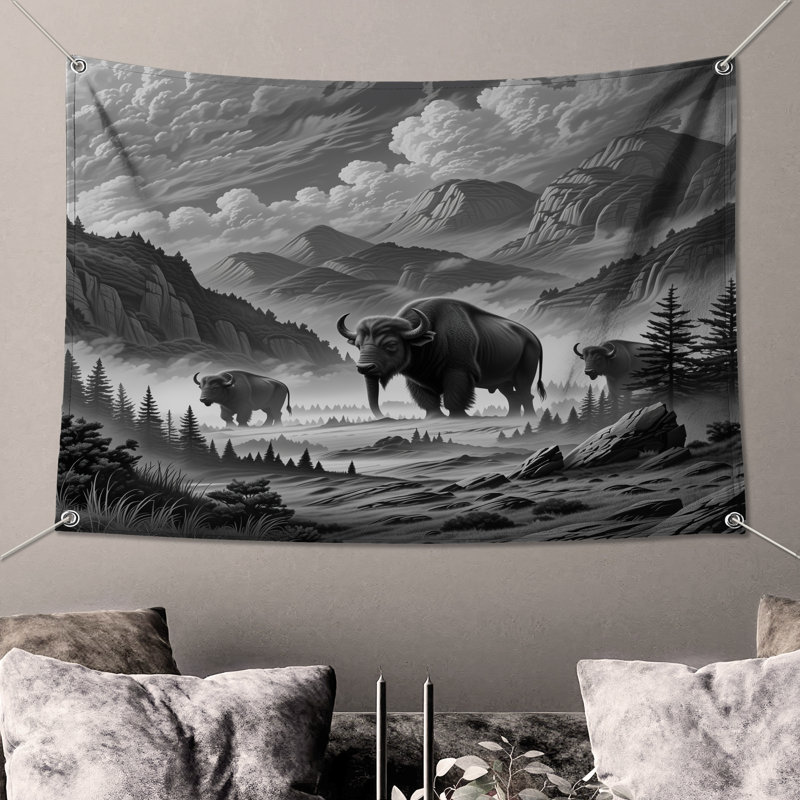 Tapisserie murale «Bison» de Majestic, H 68 po x l 80 po avec 4 œillets