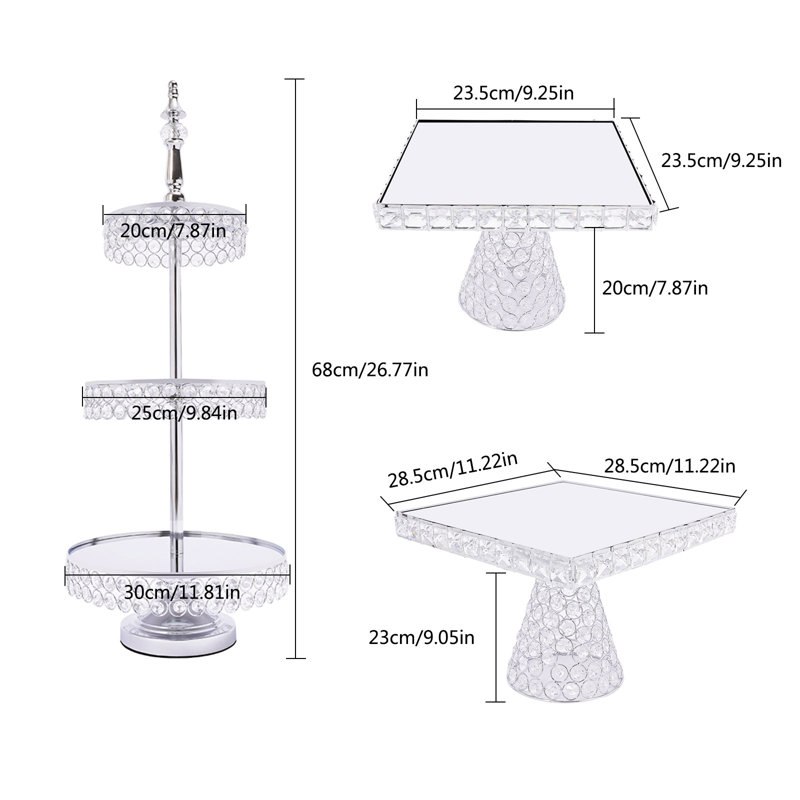 5Pcs Crystal Cake Holder Dessert Table Display, Silver