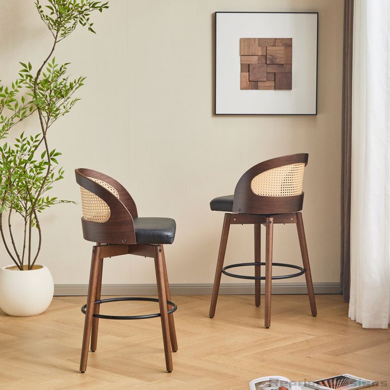Tabourets pivotants rembourrés, Noir, Dark Walnut