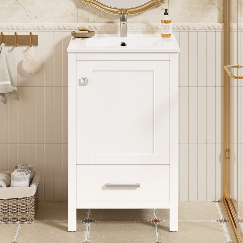 20" Single Bathroom Vanity With Ceramic Top, White
