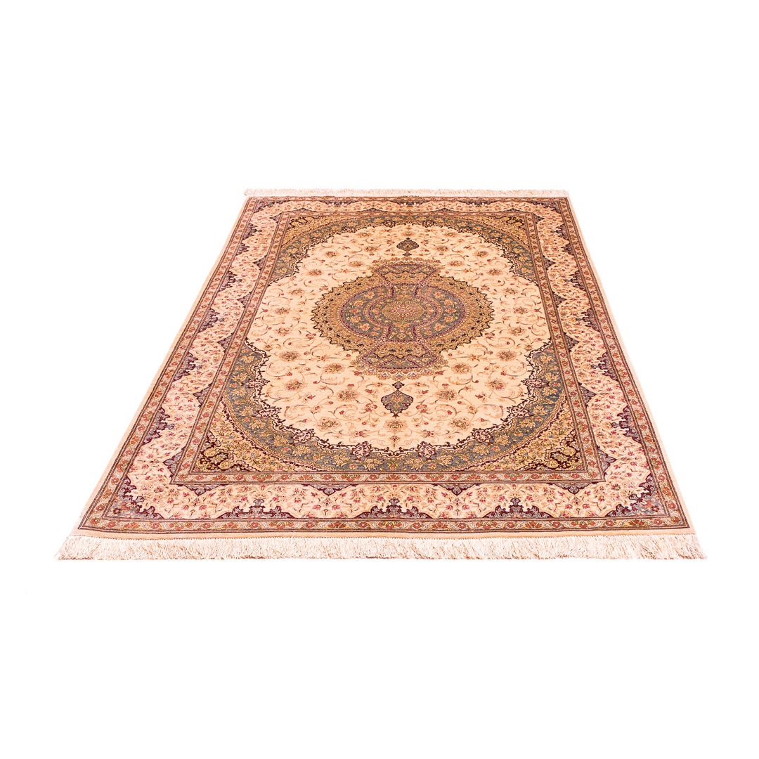 Handgefertigter Teppich Amritjot aus Wolle in Beige/Rosa/Braun