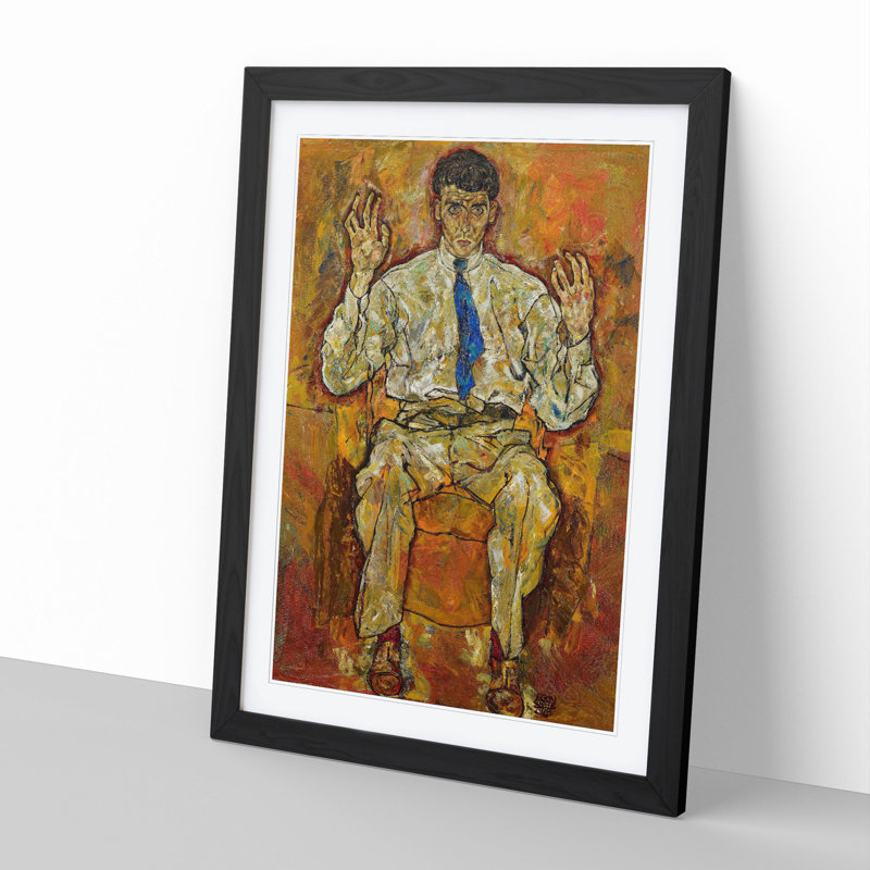 Portrait of a Seated Man by Egon Schiele - Framed Print, 65cm H x 48cm W x 2cm D, Black Framed