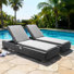 Chaise longue moderne en osier PE avec coussins, dossier inclinable réglable pour patio, piscine et jardin