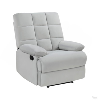 Reclining Chair Velvet Upholstery Square Tufted Back Pillowtop Arms Solid Wood Furniture Modern Living Room Recliner 1Pc