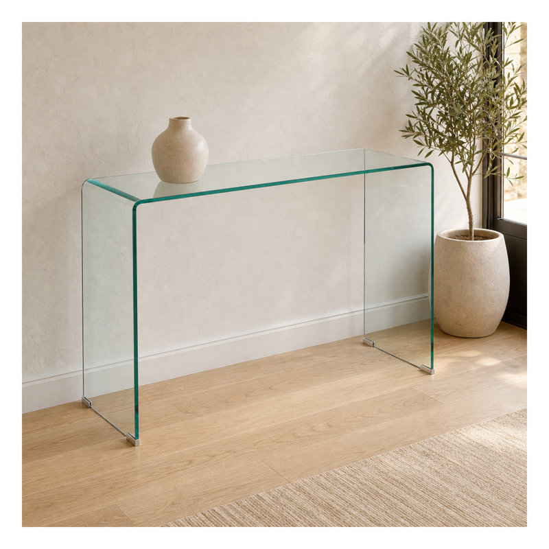 Console moderne en verre trempé transparent, canapé d'entrée avec rebords arrondis | Idée de cadeau