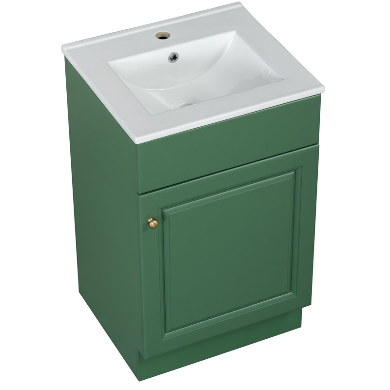 Meuble-lavabo de 20 po avec lavabo, meuble-lavabo avec tablette de porte et tablette réglable, Vert