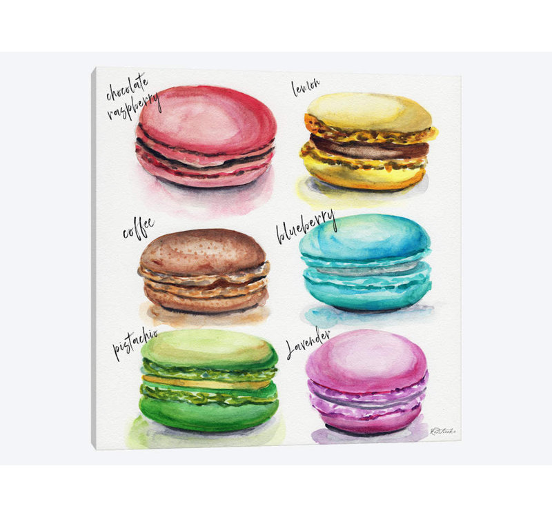 « six macaron parfums » par jennifer redstreake, impression sur toile tendue, H 48 po x l 48 po x P 1,5 po, Toile tendue