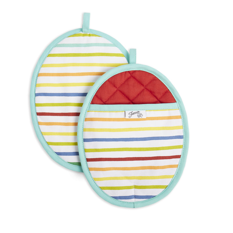 Fiesta Tropical Stripe Multicolor Cotton Pot Holder Set, 8"x10"