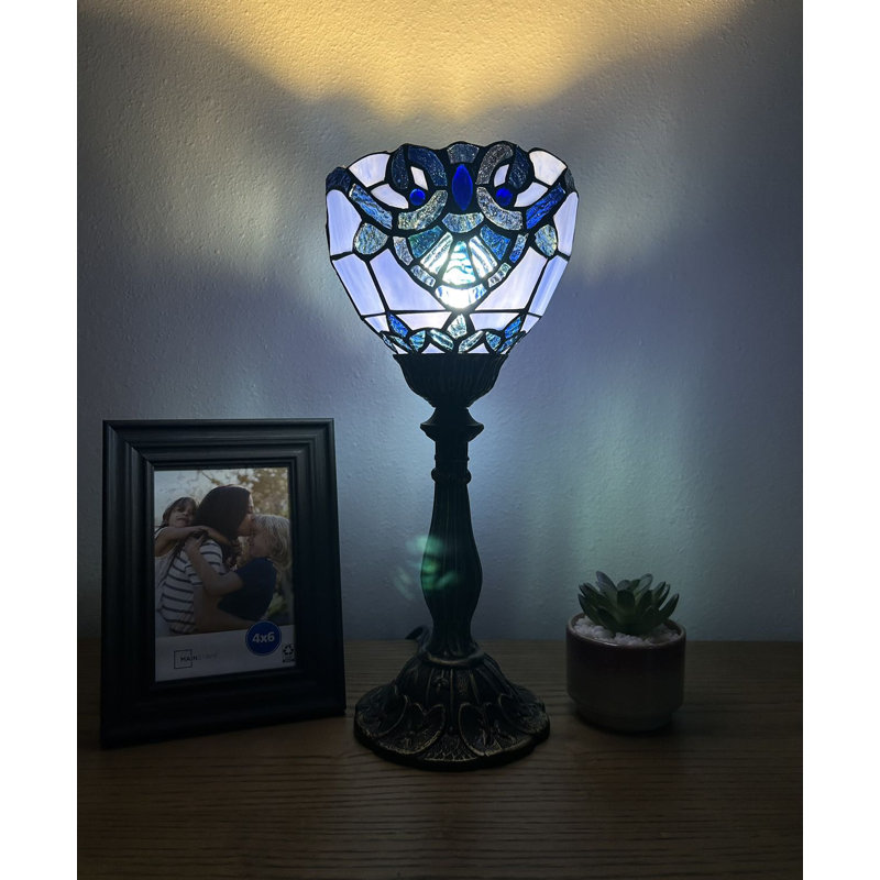 Simonetti Tiffany Mini Torch Table Lamp Baroque Style Stained Glass LED Bulb Included 6"W*6"D*15"H, Blue