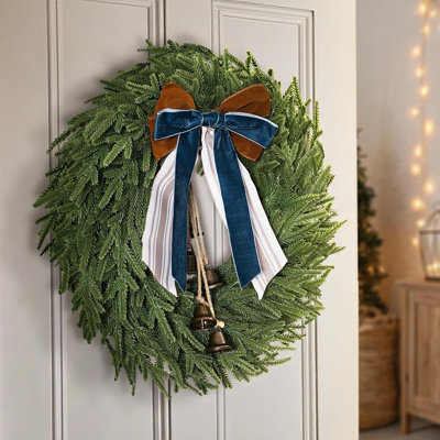 Couronne de pin et de pampa Norfolk - Vert - Décoration de porte, de mur et de fenêtre artificielle pour les fêtes intérieures et extérieures
