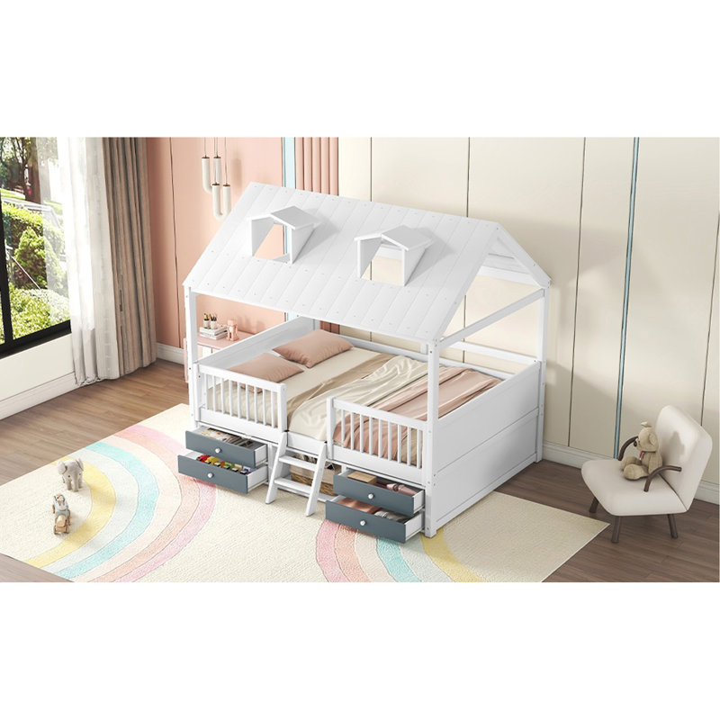 Structure de lit double en bois pleine grandeur, blanc