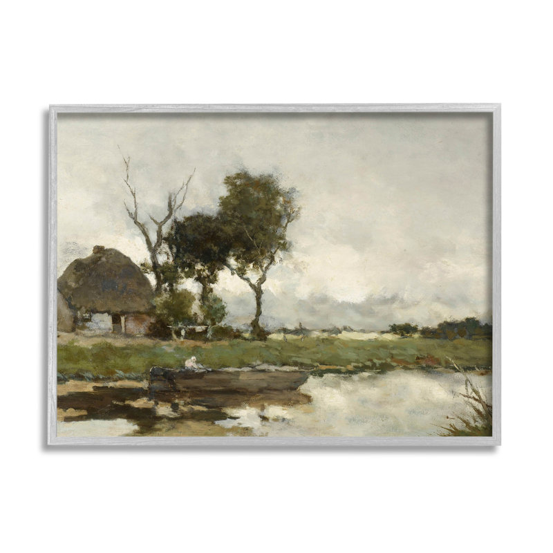 Bateau sur une rivière, scène classique, art giclée par lettres et doublure, H 16 po x l 20 po x P 1,5 po