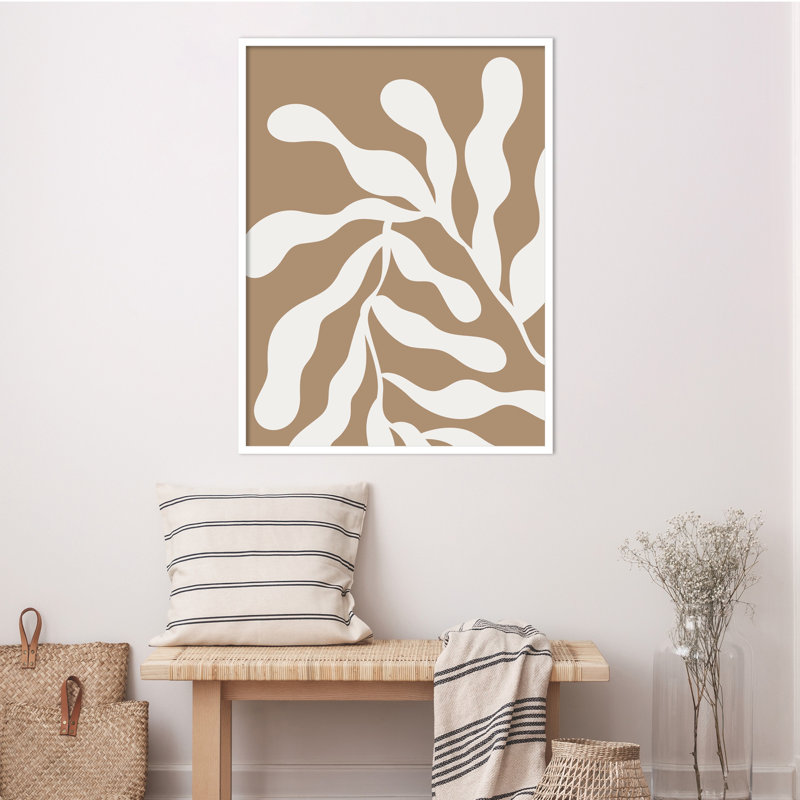 Retro Matisse Inspired Abstract Botanical 1 Beige by The Creative Bunch Studio, 41" H x 31" W x 1" D, White