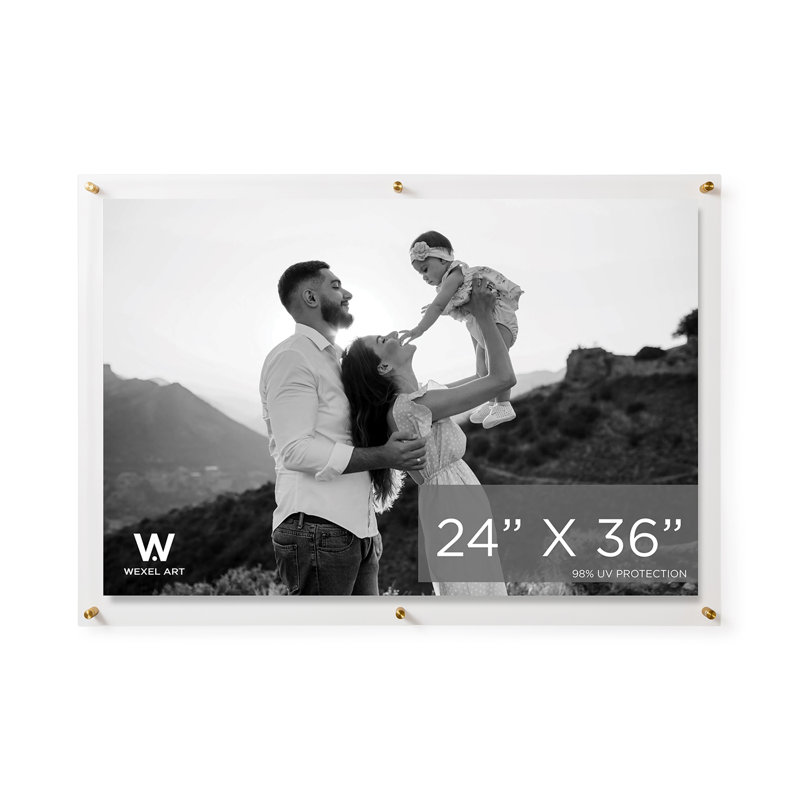 Clear UV-Grade Acrylic Modern Floating Picture Frame, Gold, 24" W x 36" H