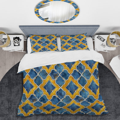 Ensemble de housse de couette moderne jaune Modern Trellis II