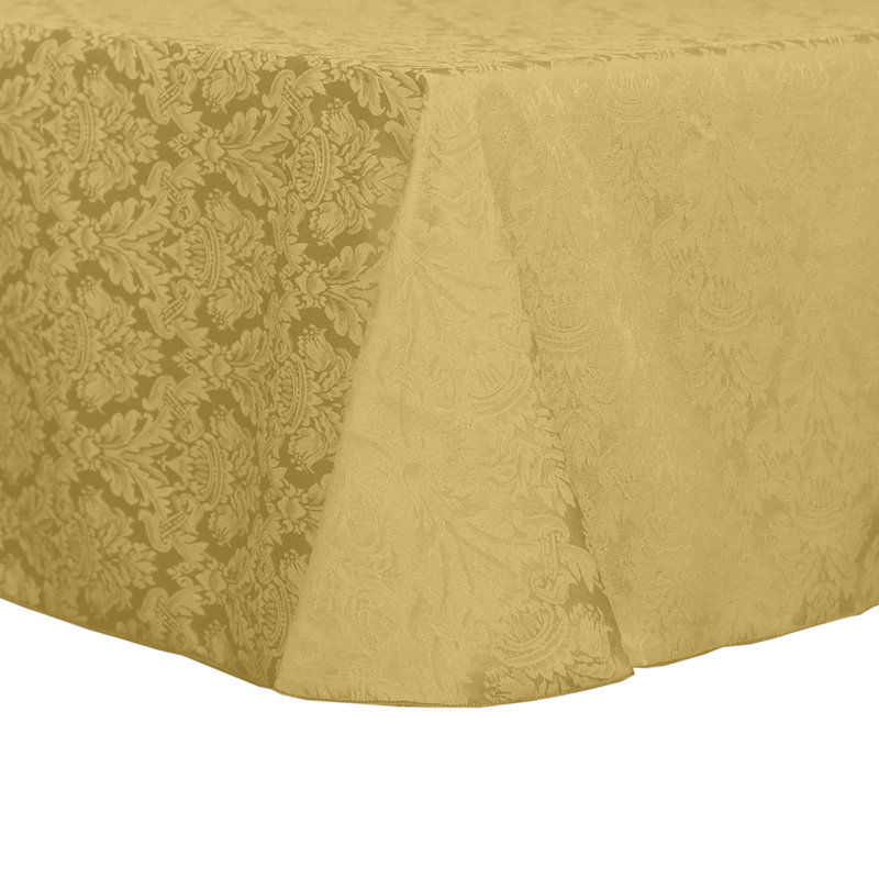 Ultimate Textile Saxony Damask Tablecloth Gold, 5, 108" x 132" Oval
