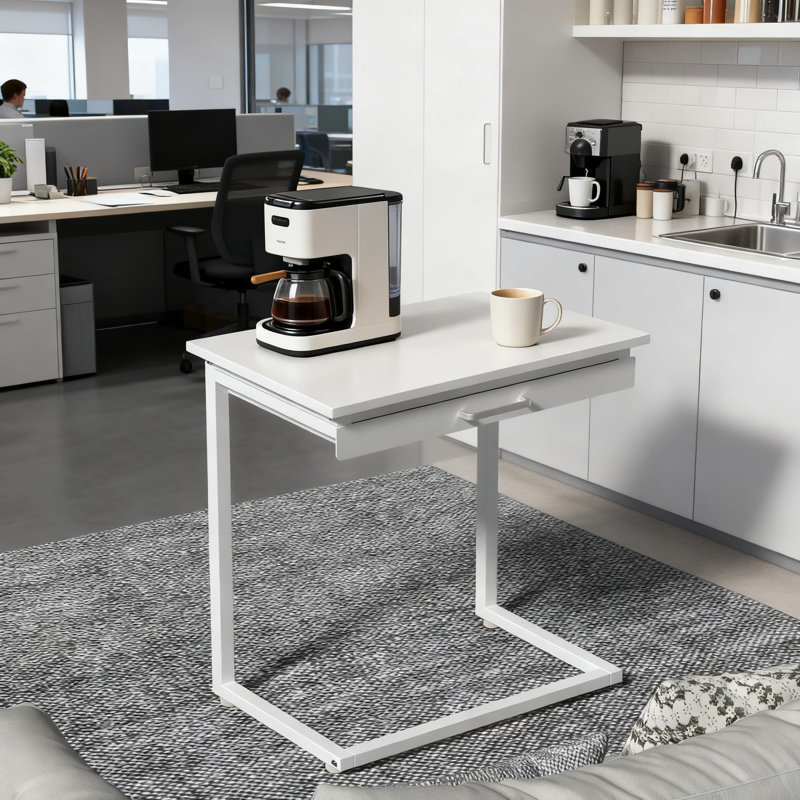 Table de bout en forme de C avec tiroir, table d'appoint multifonctionnelle pour le salon et la chambre à coucher, conception peu encombrante pour magazines, ordinateurs portables et boissons