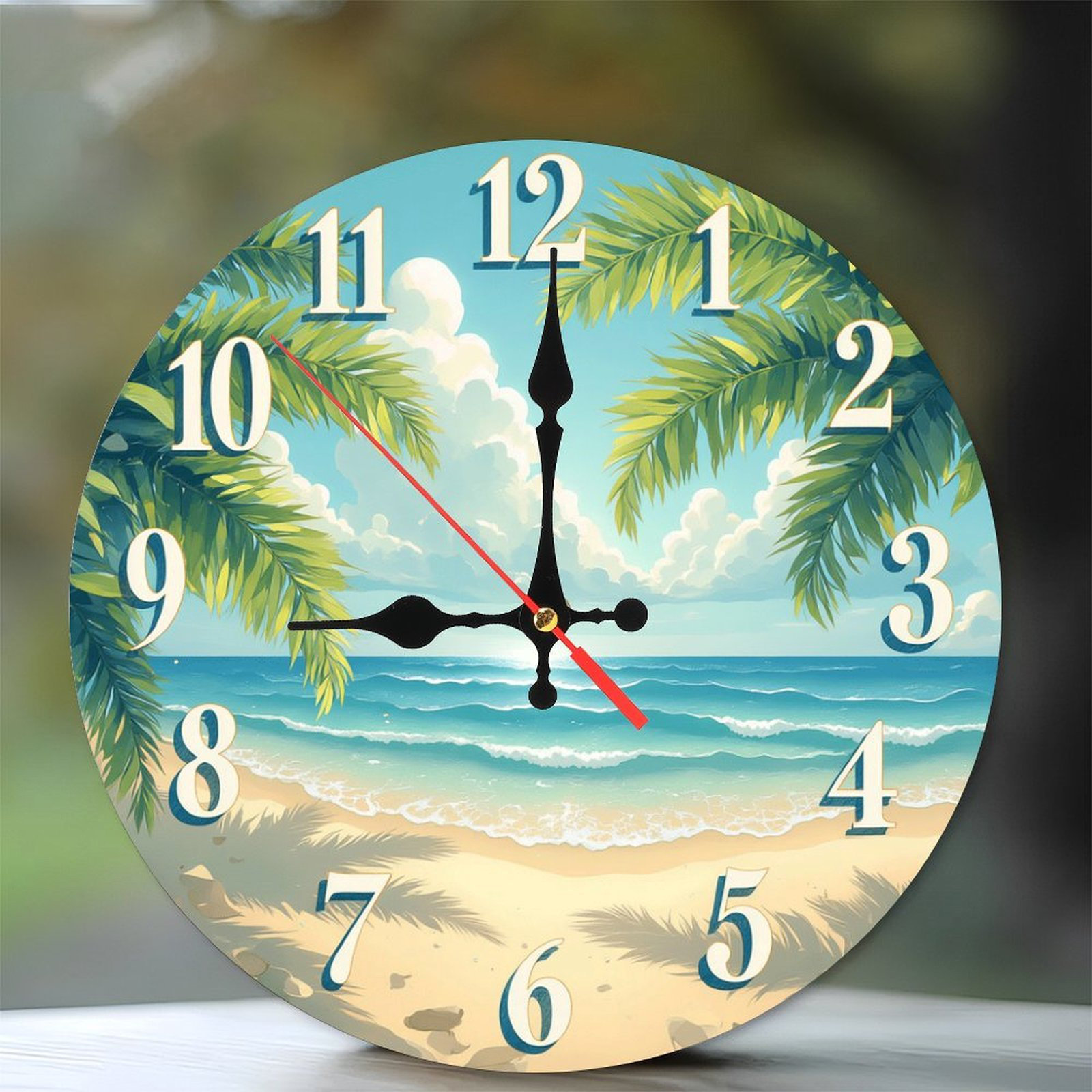 Bay Isle Home™ Beach Ocean Sunset Wall Clock Tropical Palm Trees | Wayfair