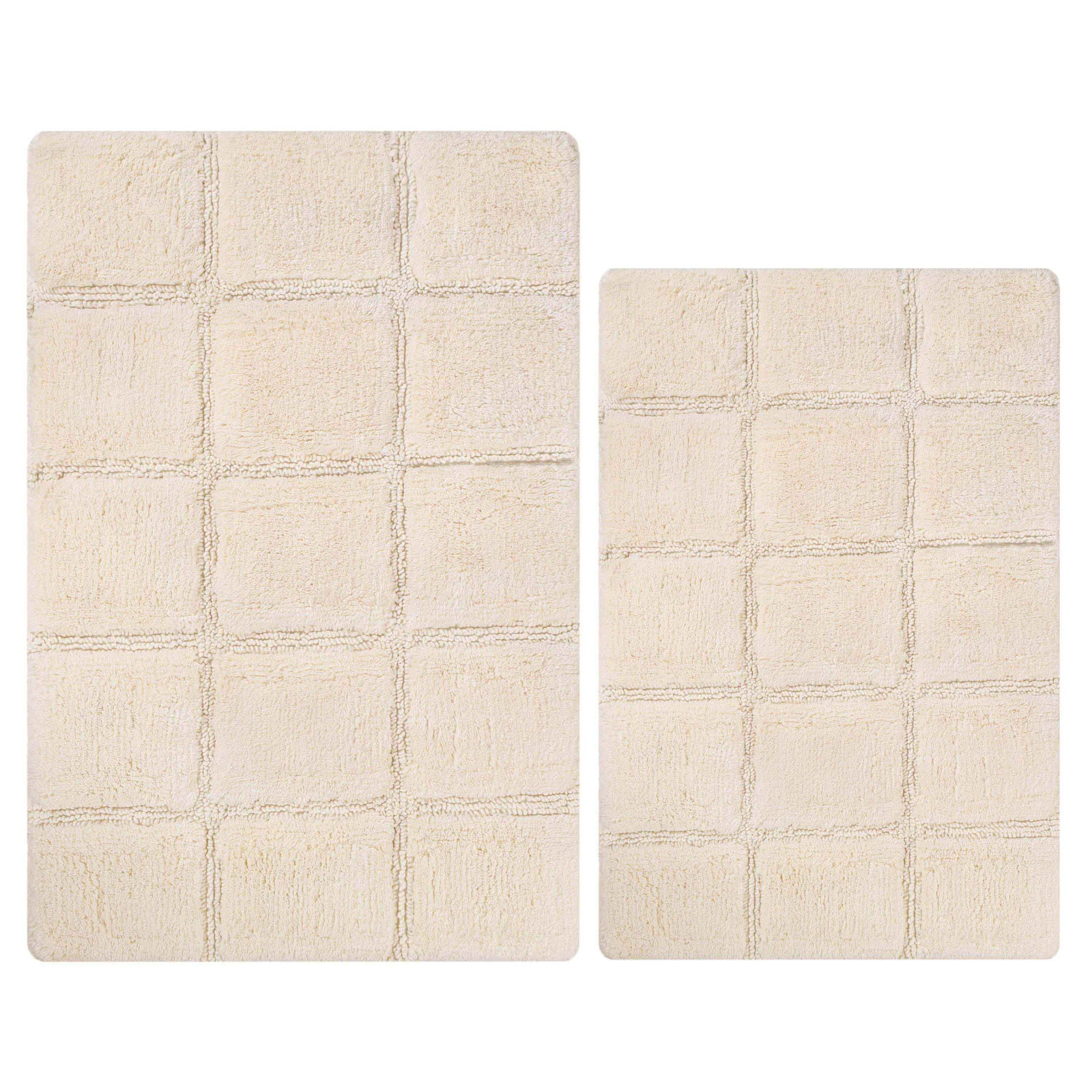 Checkered Cotton Bath Rug, Checkers Ivory