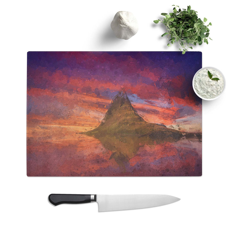 Tempered Glass Sunset over the Rock Chopping Board, 28.5 cm W x 20 cm L