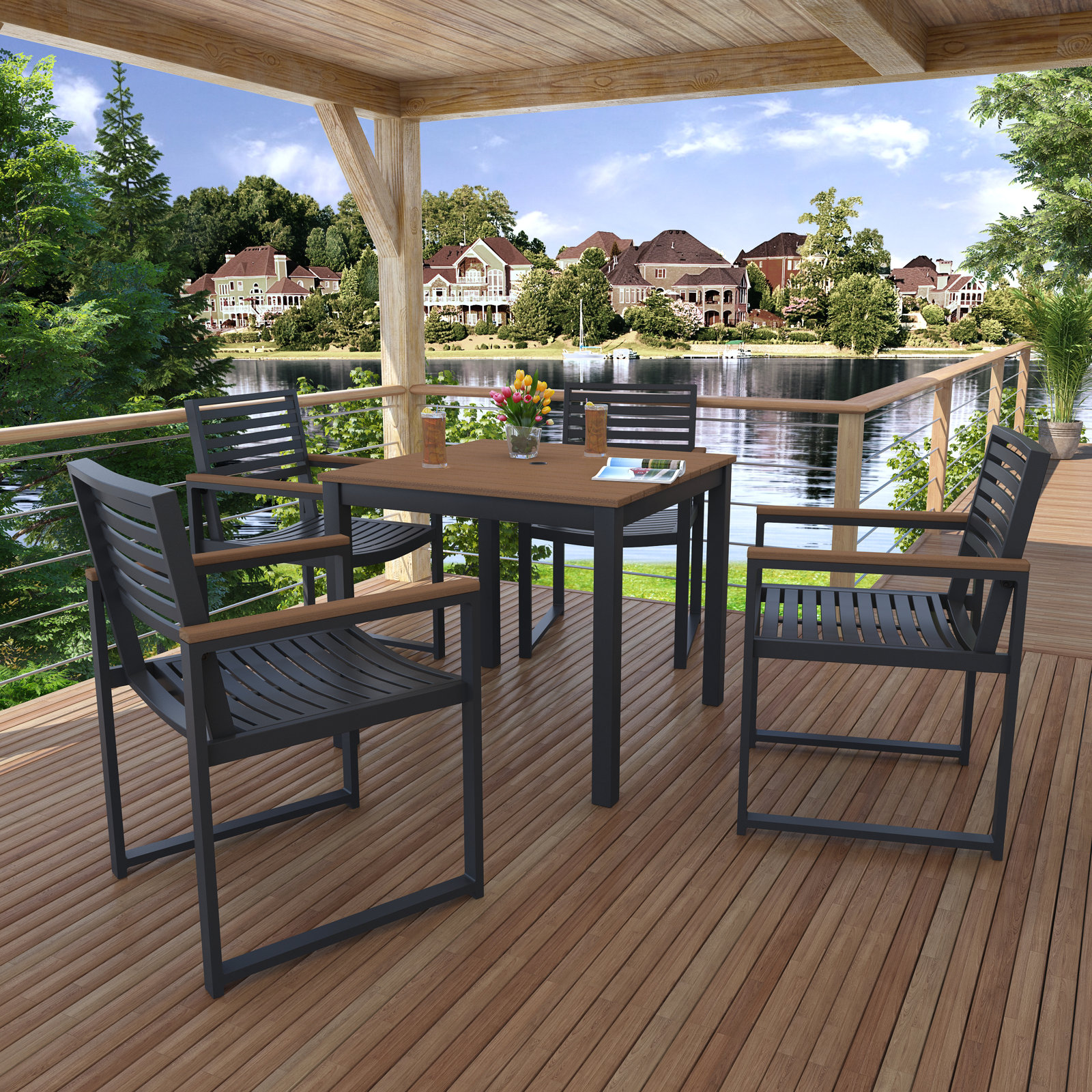 Townsend 33" Patio Dining Set, Brown