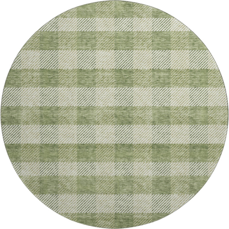 Premium Machine Washable Prisco Green Rug, Round 8'