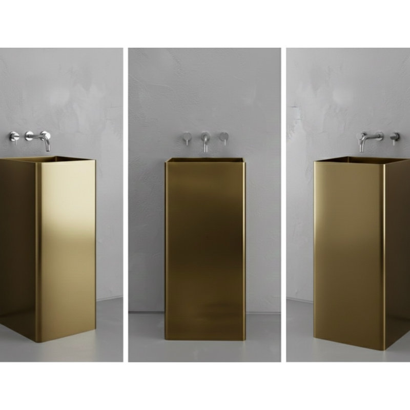 Vast Studio Black/Gray Freestanding Pedestal Sink – Solid Surface Rectangular Basin with Metallic Luxury Finish & Modern Minimalist Spa-Inspired Design