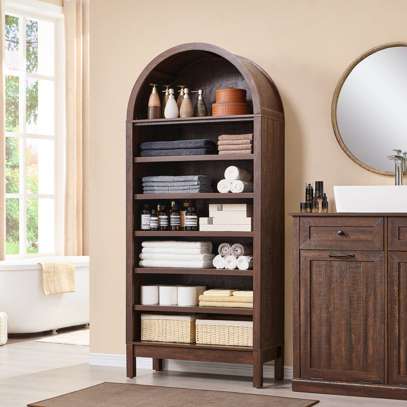 Manufactured Wood Freestanding Bathroom Cabinet, Brown, 71" H x 31" W x 13.75" D