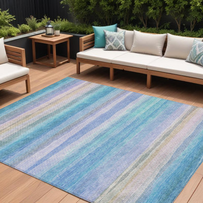 Tapis lavable à rayures 9 pi x 12 pi turquoise lavande et pêche