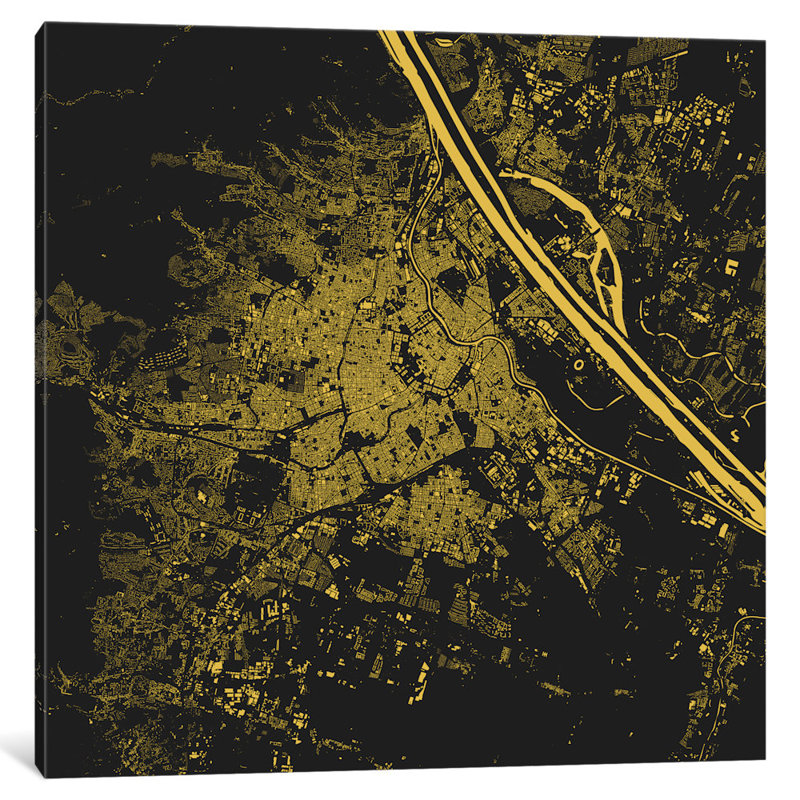 « vienne », impression sur toile tendue, H 18 po x l 18 po x P 1,5 po, Toile avec cadre noir, Pas de tapis