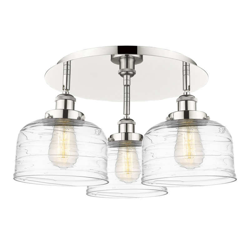 Bejtullah Glass Flush Mount, Clear Deco Swirl, Polished Nickel