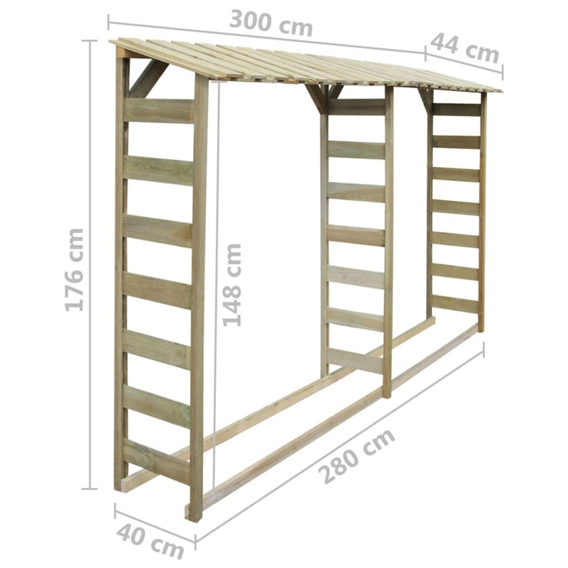 300cm W x 44cm D Wood Log Store