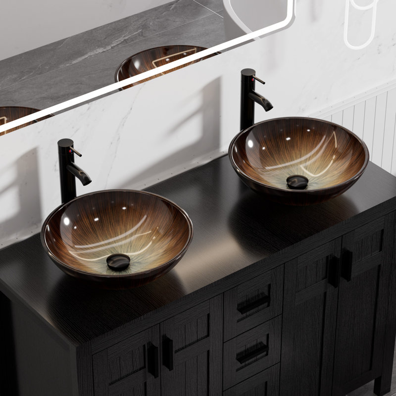 Meuble-lavabo double 48 po avec lavabos vasques, robinets, Blanc