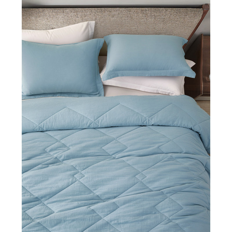 Skye Cotton Gauze Thin Comforter Set, Queen Comforter + 2 Standard Shams, Lake Blue