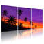 Palmiers, ciel mauve, palmiers, coucher de soleil, eau, ensemble de 3 impressions sur toile-655666362