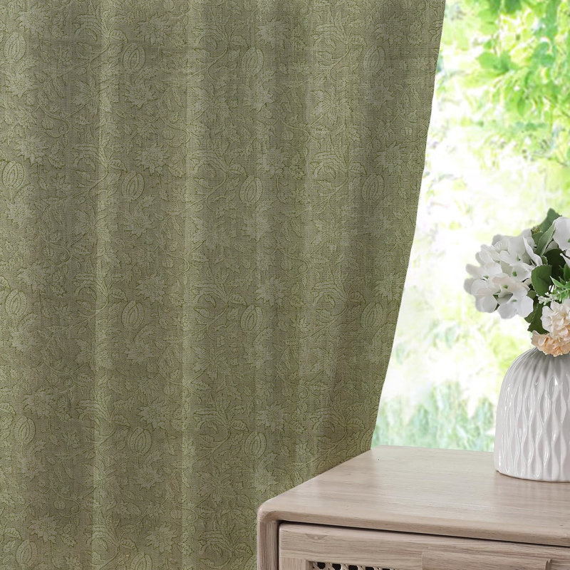 Fabdivine Green Thick Linen Office and Room Pinch Pleated Curtains or Drapes, Summer and Spring 100% Blackout Room Darkening Elegant Farmhouse, Patio 27x45 Inches Hand Block Print, Manikarnika