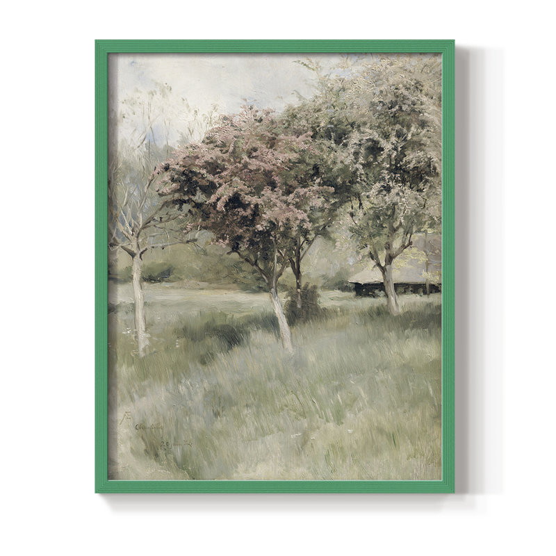 Impression florale rétro avec encadrement LXVI - bois massif, Vert, H 11 po x l 9 po